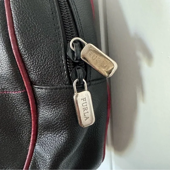 Furla Elegant Black and Red Leather Handbag